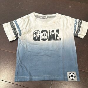 Mish Boys Goal White and Blue Short Sleeve Tee Shirt Size 18 Months
